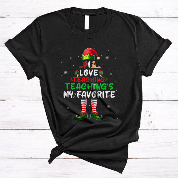 MacnyStore - I Love Teaching, Teaching's My Favorite, Adorable Christmas ELF, Snow X-mas History Teacher T-Shirt
