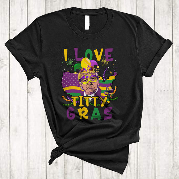 MacnyStore - I Love Titty Gras, Amazing Mardi Gras Mask Beads President, Matching Parades Group T-Shirt