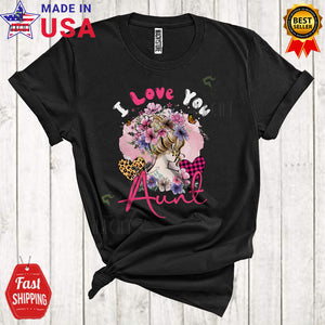 MacnyStore - I Love You Aunt Cute Cool Mother's Day Leopard Hearts Flowers Women Family Group T-Shirt
