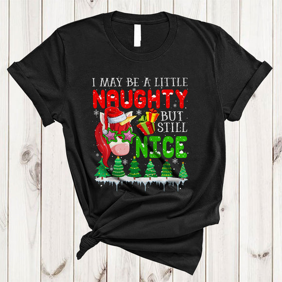 MacnyStore - I May Be A Little Naughty But Still Nice, Amazing Christmas Santa Unicorn Face Lover, X-mas Group T-Shirt
