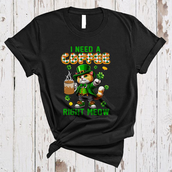 MacnyStore - I Need A Beer Coffee Meow, Adorable St. Patrick's Day Cat Drinking Coffee, Drinking Lover Drunker T-Shirt