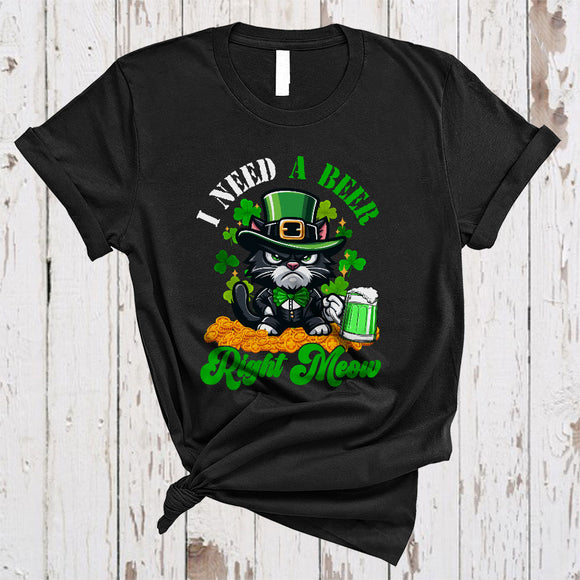 MacnyStore - I Need A Beer Right Meow, Sarcastic St. Patrick's Day Leprechaun Cat Drinking Beer, Dunk Team T-Shirt