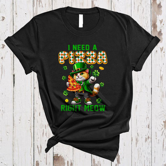 MacnyStore - I Need A Pizza Right Meow, Adorable St. Patrick's Day Cat Eating Pizza, Food Lover Shamrock T-Shirt