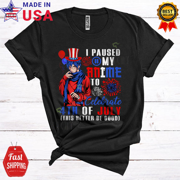 MacnyStore - I Paused My Anime To Celebrate 4th Of July Cool Proud Independence Day US Flag Anime Boy Patriotic T-Shirt