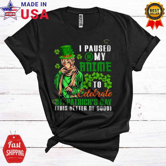 MacnyStore - I Paused My Anime To Celebrate St. Patrick's Day Cool Cute Leprechaun Anime Boy Shamrock Lover T-Shirt