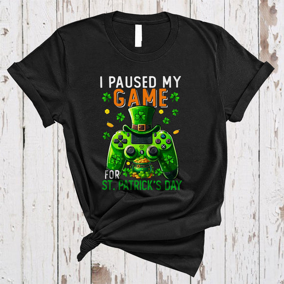 MacnyStore - I Paused My Game For St. Patrick's Day, Lovely Video Game Controller, Gaming Gamer Shamrock T-Shirt