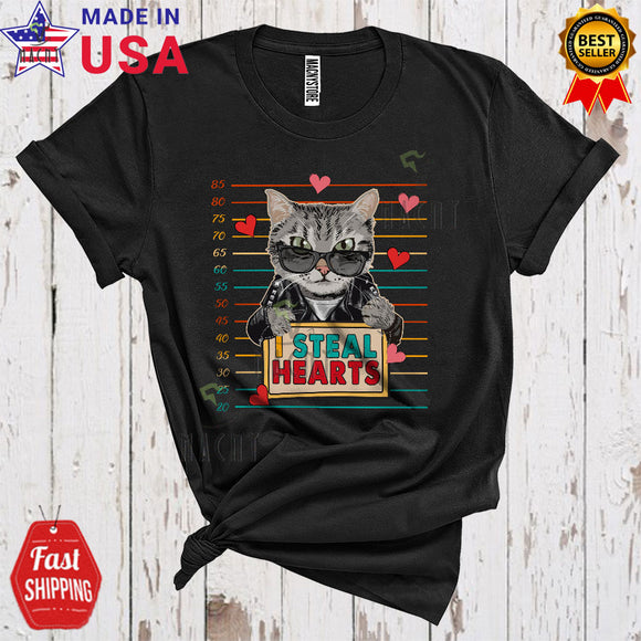MacnyStore - I Steal Hearts Funny Cool Valentine's Day Hearts Cat Wearing Sunglasses Cat Lover T-Shirt
