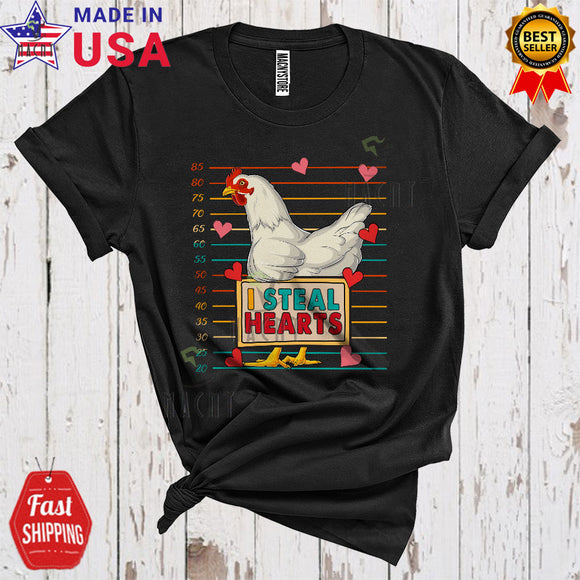 MacnyStore - I Steal Hearts Funny Cool Valentine's Day Hearts Chicken Wearing Sunglasses Farmer Lover T-Shirt