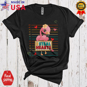 MacnyStore - I Steal Hearts Funny Cool Valentine's Day Hearts Flamingo Wearing Sunglasses Animal Lover T-Shirt