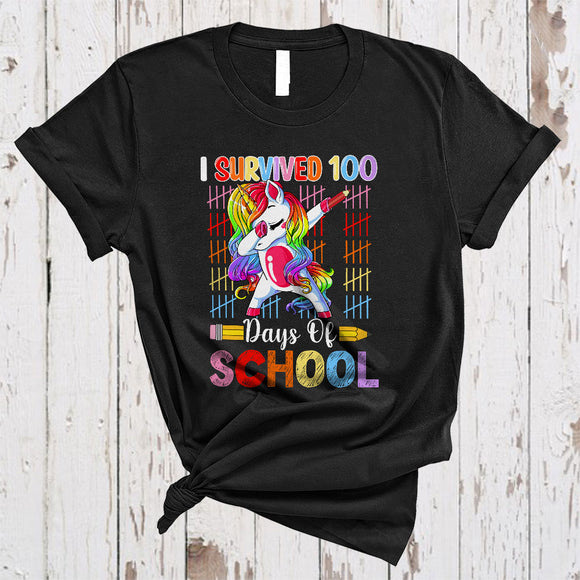 MacnyStore - I Survived 100 Days Of School, Joyful Dabbing Unicorn Lover, Matching Teacher Students Group T-Shirt
