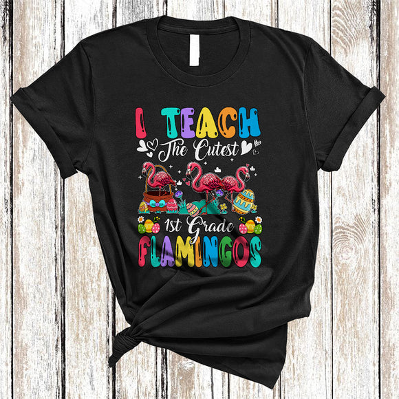 MacnyStore - I Teach The Cutest 1st Grade Flamingos, Amazing Easter Day Bunny Teacher Group, Egg Hunt T-Shirt