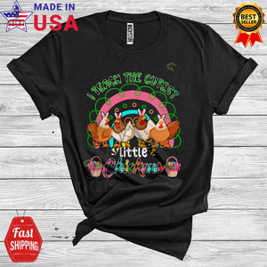 MacnyStore - I Teach The Cutest Little Chickens Cool Funny Easter Day Plaid Egg Hunt Rainbow Teacher Farmer T-Shirt