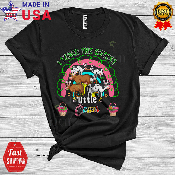 MacnyStore - I Teach The Cutest Little Cows Cool Funny Easter Day Plaid Egg Hunt Rainbow Teacher Farmer T-Shirt