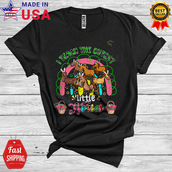 MacnyStore - I Teach The Cutest Little Horses Cool Funny Easter Day Plaid Egg Hunt Rainbow Teacher Farmer T-Shirt