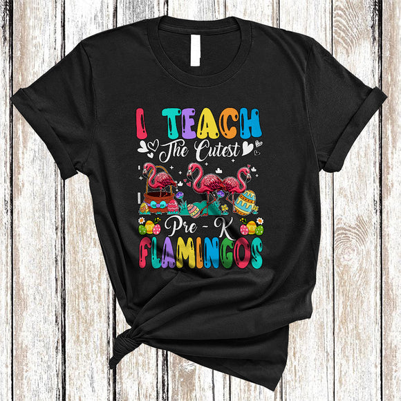 MacnyStore - I Teach The Cutest Pre-K Flamingos, Amazing Easter Day Bunny Teacher Group, Egg Hunt T-Shirt