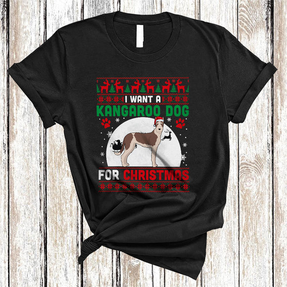 MacnyStore - I Want A Kangaroo dog For Christmas, Fantastic X-mas Sweater Moon Santa Lover, Family Group T-Shirt