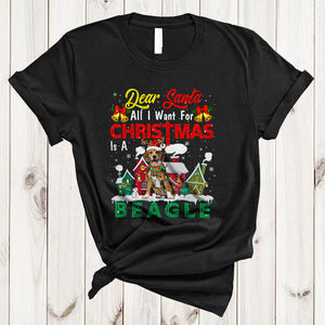 MacnyStore - I Want For Christmas Is A Beagle, Amazing X-mas Lights Santa, Pajamas Snow Around T-Shirt