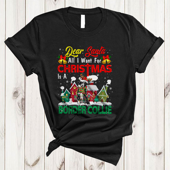 MacnyStore - I Want For Christmas Is A Border Collie, Amazing X-mas Lights Santa, Pajamas Snow Around T-Shirt