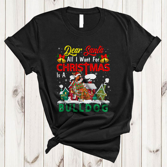MacnyStore - I Want For Christmas Is A Bulldog, Amazing X-mas Lights Santa, Pajamas Snow Around T-Shirt