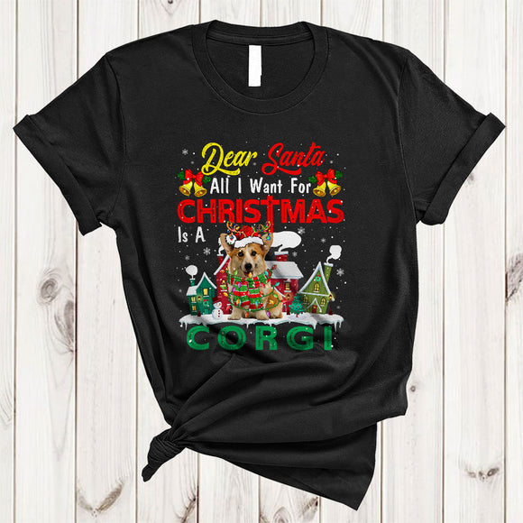 MacnyStore - I Want For Christmas Is A Corgi, Amazing X-mas Lights Santa, Pajamas Snow Around T-Shirt