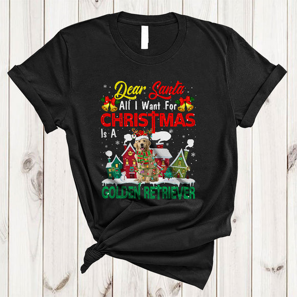 MacnyStore - I Want For Christmas Is A Golden Retriever, Amazing X-mas Lights Santa, Pajamas Snow Around T-Shirt