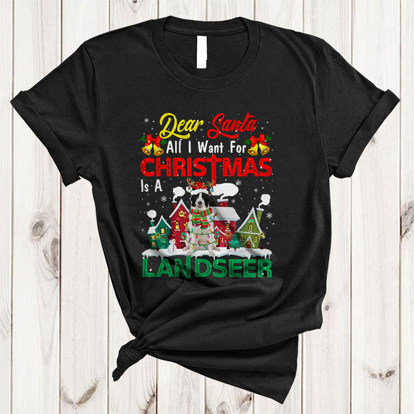MacnyStore - I Want For Christmas Is A Landseer, Amazing X-mas Lights Santa, Pajamas Snow Around T-Shirt