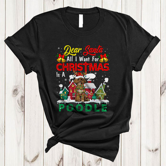 MacnyStore - I Want For Christmas Is A Poodle, Amazing X-mas Lights Santa, Pajamas Snow Around T-Shirt