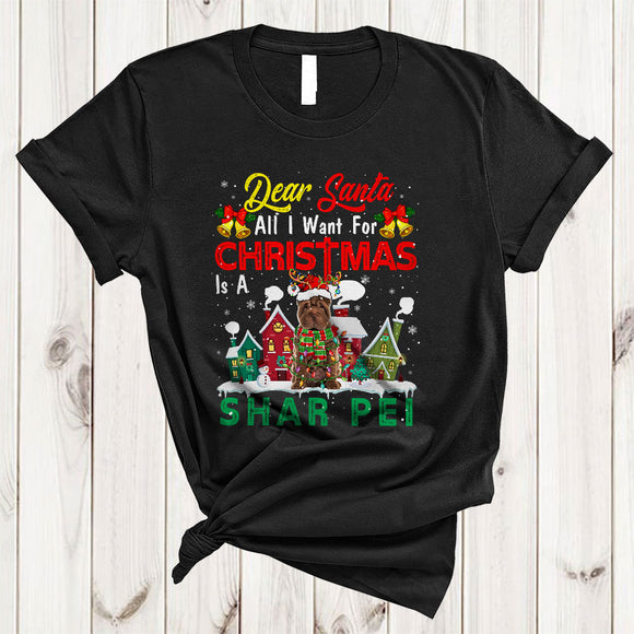 MacnyStore - I Want For Christmas Is A Shar Pei, Amazing X-mas Lights Santa, Pajamas Snow Around T-Shirt