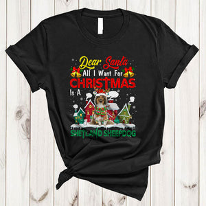 MacnyStore - I Want For Christmas Is A Shetland Sheepdog, Amazing X-mas Lights Santa, Pajamas Snow T-Shirt