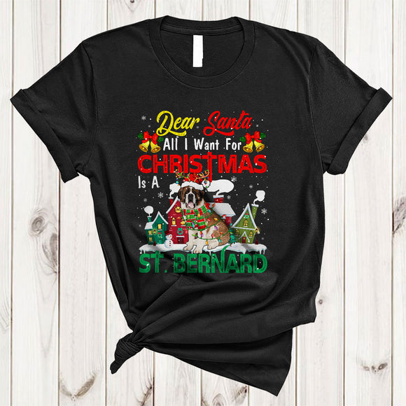 MacnyStore - I Want For Christmas Is A St. Bernard, Amazing X-mas Lights Santa, Pajamas Snow Around T-Shirt