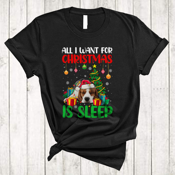 MacnyStore - I Want For Christmas Is Sleep, Joyful X-mas Sleeping Santa Beagle, Animal Lover Family Group T-Shirt