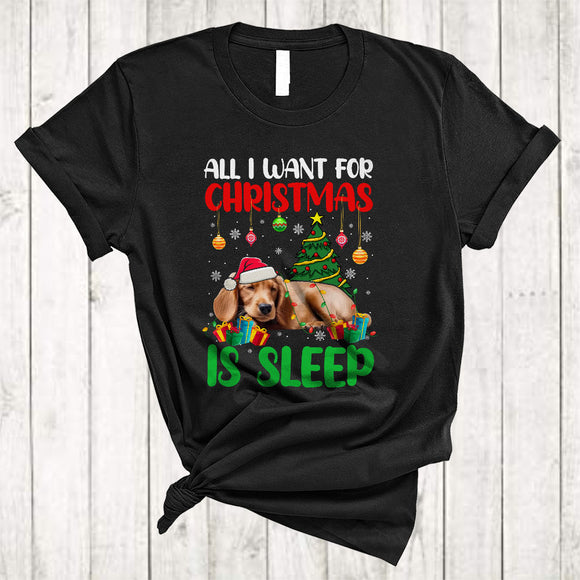 MacnyStore - I Want For Christmas Is Sleep, Joyful X-mas Sleeping Santa Dachshund, Animal Lover Family Group T-Shirt