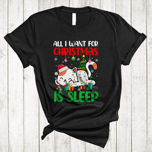 MacnyStore - I Want For Christmas Is Sleep, Joyful X-mas Sleeping Santa Kitten, Animal Lover Family Group T-Shirt