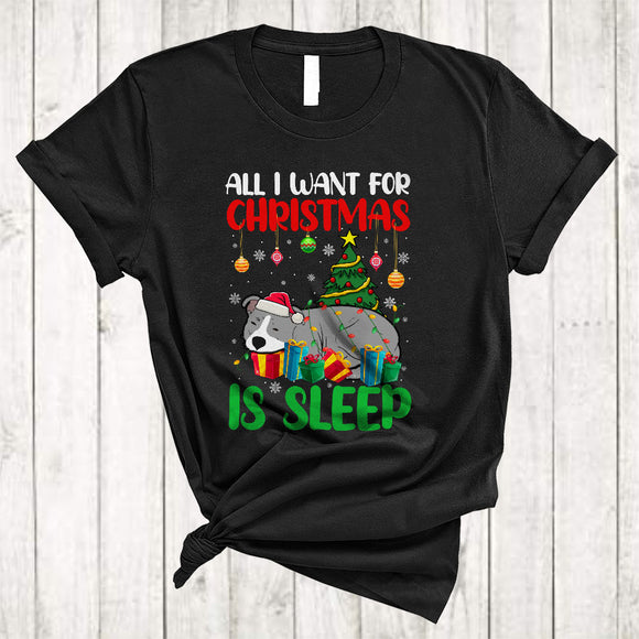 MacnyStore - I Want For Christmas Is Sleep, Joyful X-mas Sleeping Santa Pit Bull, Animal Lover Family Group T-Shirt