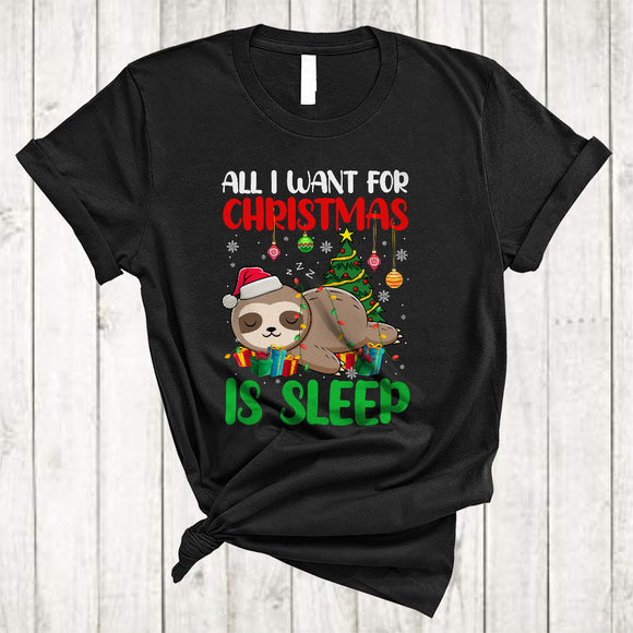 MacnyStore - I Want For Christmas Is Sleep, Joyful X-mas Sleeping Santa Sloth, Animal Lover Family Group T-Shirt