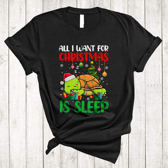 MacnyStore - I Want For Christmas Is Sleep, Joyful X-mas Sleeping Santa Turtles, Animal Lover Family Group T-Shirt