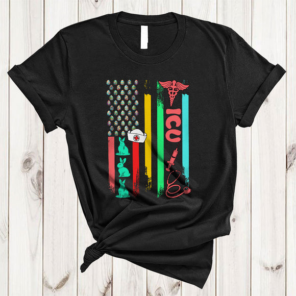MacnyStore - ICU, Wonderful Easter Day Proud US Flag Egg Hunt Lover, Matching ICU Nurse Group T-Shirt