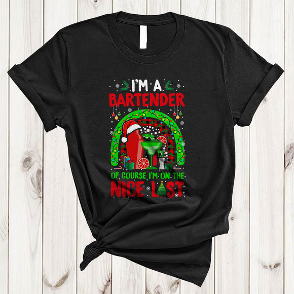 MacnyStore - I'm A Bartender I'm On The Nice List, Amazing Christmas Santa Plaid Leopard Rainbow, X-mas Group T-Shirt