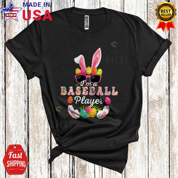 MacnyStore - I'm A Baseball Player Cute Cool Easter Eggs Bunny Wearing Sunglasses Sport Playing Team T-Shirt