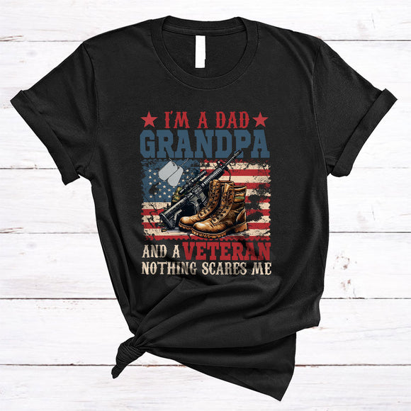 MacnyStore - I'm A Dad Grandpa And Veteran Nothing Scares Me, Proud Father's Day Vintage US Flag, Family T-Shirt