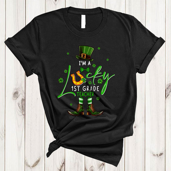 MacnyStore - I'm A Lucky 1st Grade Teacher, Amazing St. Patrick's Day Leprechaun Costume, Shamrock Teacher T-Shirt