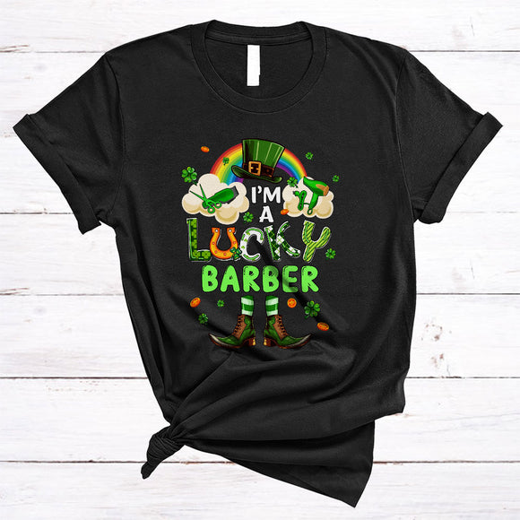 MacnyStore - I'm A Lucky Barber, Awesome St. Patrick's Day Plaid Lucky Shamrock, Rainbow Irish Group T-Shirt