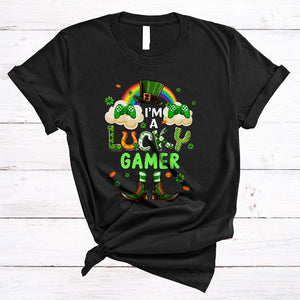 MacnyStore - I'm A Lucky Gamer, Awesome St. Patrick's Day Plaid Lucky Shamrock, Rainbow Irish Group T-Shirt