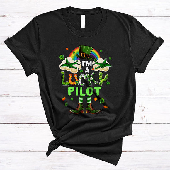 MacnyStore - I'm A Lucky Pilot, Awesome St. Patrick's Day Plaid Lucky Shamrock, Rainbow Irish Group T-Shirt