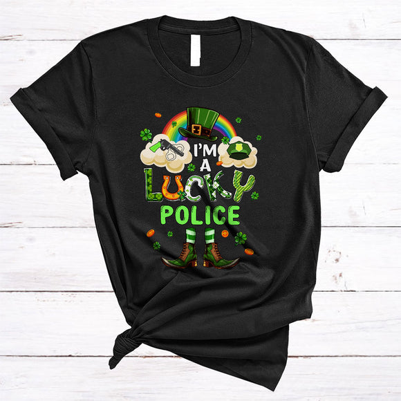 MacnyStore - I'm A Lucky Police, Awesome St. Patrick's Day Plaid Lucky Shamrock, Rainbow Irish Group T-Shirt