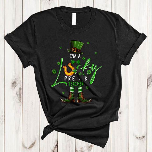 MacnyStore - I'm A Lucky Pre-K Teacher, Amazing St. Patrick's Day Leprechaun Costume, Shamrock Teacher T-Shirt