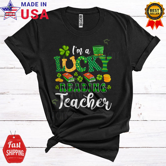 MacnyStore - I'm A Lucky Reading Teacher Cute Funny St. Patrick's Day Leprechaun Shamrock Lover Matching Group T-Shirt