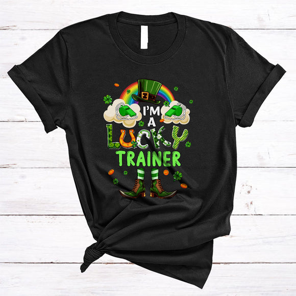 MacnyStore - I'm A Lucky Trainer, Awesome St. Patrick's Day Plaid Lucky Shamrock, Rainbow Irish Group T-Shirt