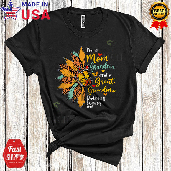 MacnyStore - I'm A Mom Grandma A Great Grandma Funny Happy Mother's Day Half Sunflower Butterfly T-Shirt