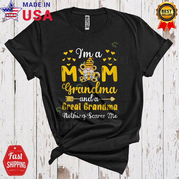 MacnyStore - I'm A Mom Grandma And A Great Grandma Cute Cool Mother's Day Sunflowers Gnomes T-Shirt